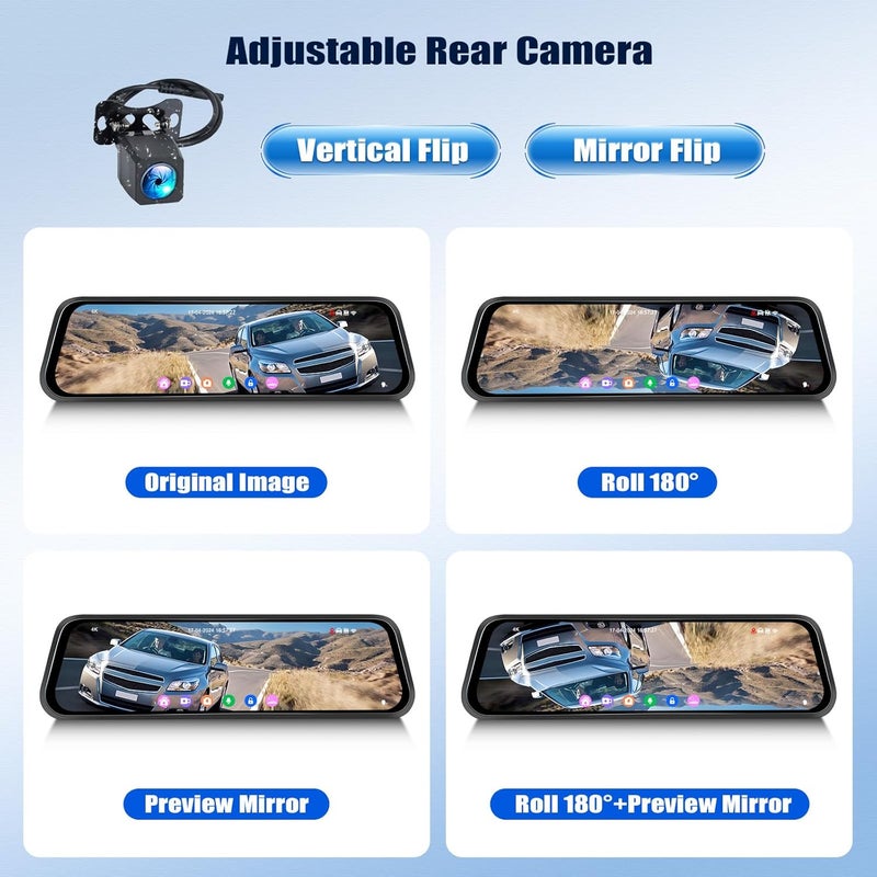 SIXTOP 4K Mirror Dash Cam, Front and Rear View Dual Cameras with 64G Card GPS BSD 9.66 inch HD Rear View Mirror Camera for Cars WiFi App Control Night Vision G Sensor Loop Recording Parking Monitoring - Image 3